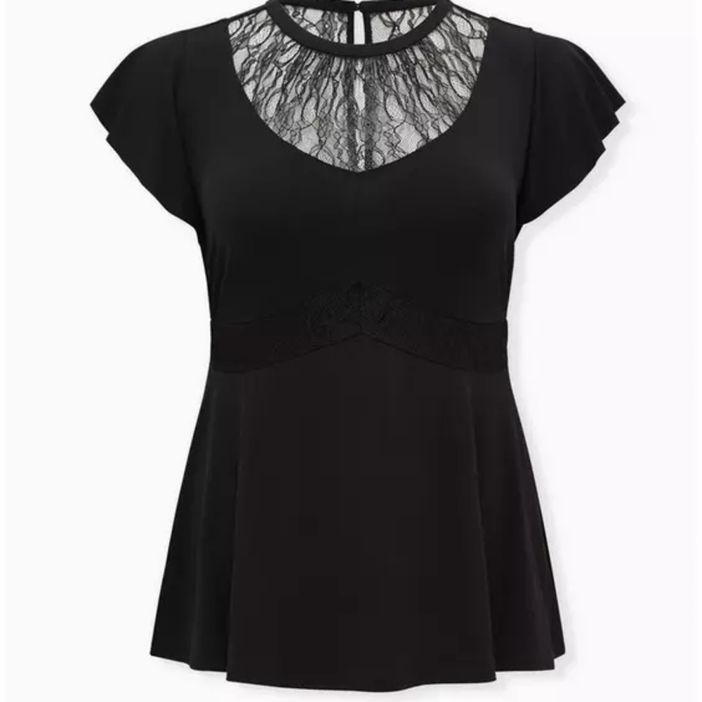 EUC Torrid Studio Knit Crew Neck Lace Inset Short Sleeve Peplum Top- Size 2x - Picture 4 of 11